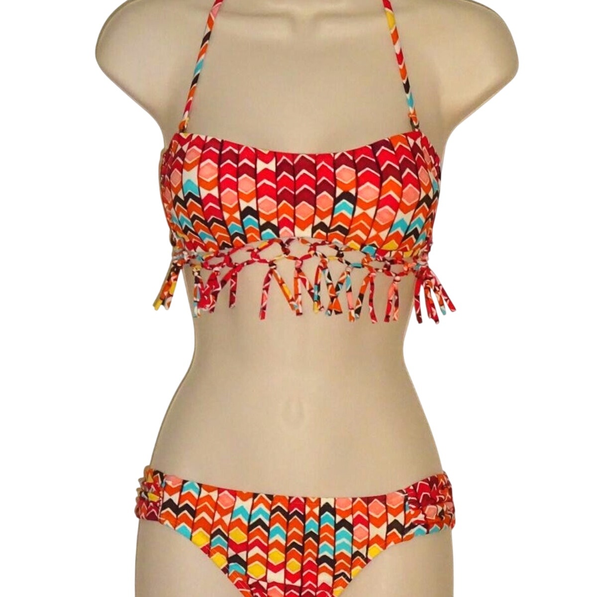 Hobie Red & Orange Fringe 2 Piece Bikini Set, Size Medium